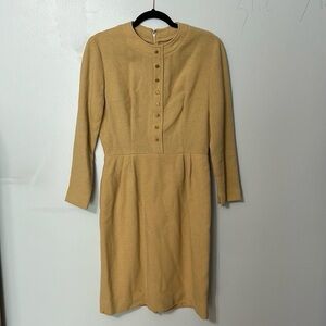 Vintage Handmade Camel Colored Midi Length Dress with coin accent belt Med